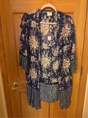 Knox Rose Navy Floral Kimono Jacket with Cream Blooms